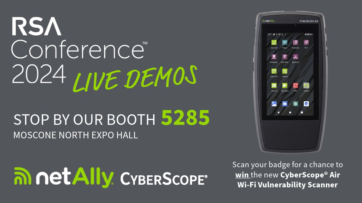 #RSAC Expo doors are OPEN! Stop by booth 5285 (North Hall) and demo the new #CyberScope Air Wi-Fi Vulnerability Scanner #Cybersecurity #NetAlly