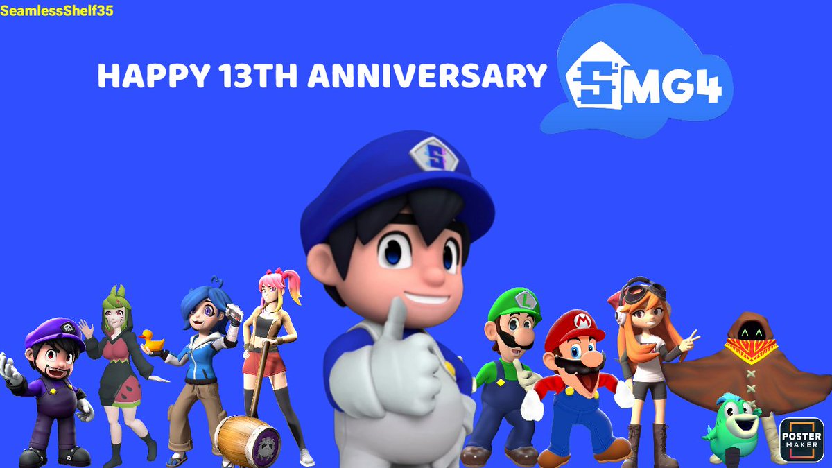 Here's to 13 more years of memes and stupidity.

Happy 13th anniversary, #SMG4!

#smg4mario #smg4luigi #smg4meggy #meggysmg4 #MeggySpletzer #smg4tari #smg4melony #smg4bob #smg4boopkins #SMG3 #smg4saiko #SaikoBichitaru