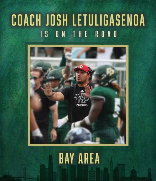 Josh Letuligasenoa (@joshletuli) on Twitter photo I’m in the BAY all week‼️ On the hunt for future mustangs! <a href="/calpolyfootball/">Cal Poly Football</a> #RideHigh I’m in the BAY all week‼️ On the hunt for future mustangs! <a href="/calpolyfootball/">Cal Poly Football</a> #RideHigh