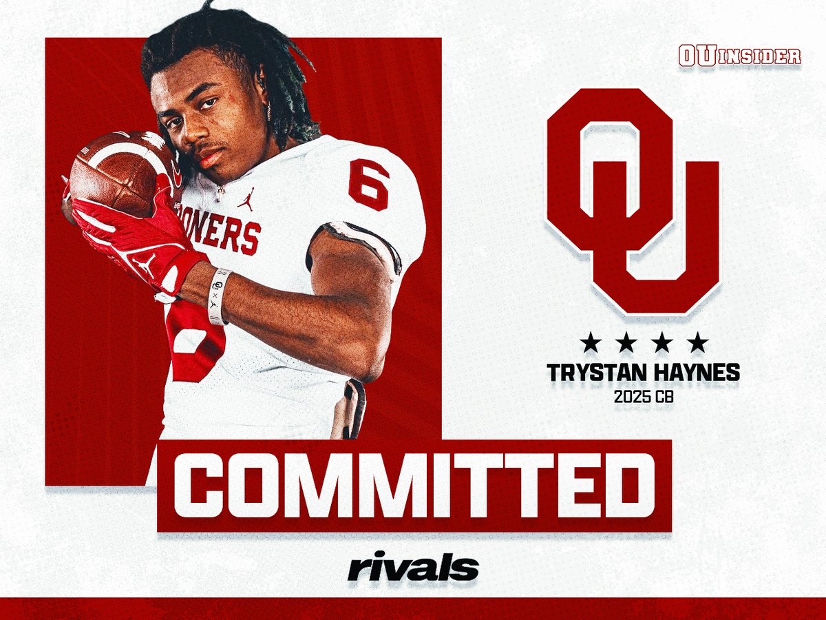 BREAKING: Oklahoma has landed a commitment from four-star cornerback Trystan Haynes! Haynes is the fourth Rivals250 prospect in the Sooners' 2025 class. READ: n.rivals.com/news/rivals250…