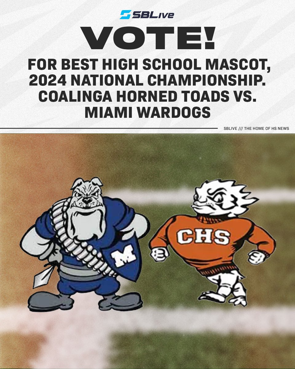 We've finally made it to the last round of Mascot Madness 🏆 It's @cross_toad vs. @WardogAthletics for bragging rights as the best high school mascot in the country. Cast your vote to help select our champion 🗳️🎭 highschool.athlonsports.com/national/2024/…