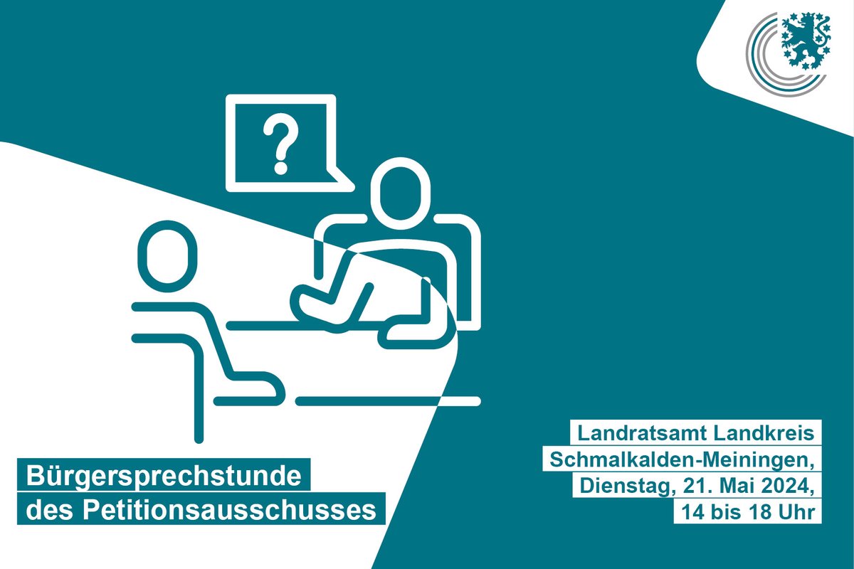 Der Petitionsausschuss des Thüringer Landtags kommt am 21. Mai (Dienstag) ab 14 Uhr in das Landratsamt des Landkreises Schmalkalden-Meiningen. Termine für die 💬 #Sprechstunde gibt es unter ☎️ 0361/ 3772135.