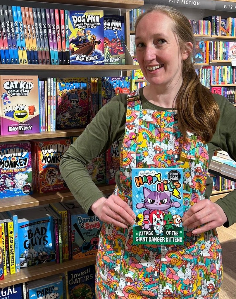 Rachael couldn't resist getting in on the @waterstones #bookstolooks action with this absolutely BRILLIANT new comic from @sophyhenn! 'Happy Hills: Attack of the Giant Danger Kittens is a hilarious piece of technicolor fun that we have utterly loved in our house this week!'