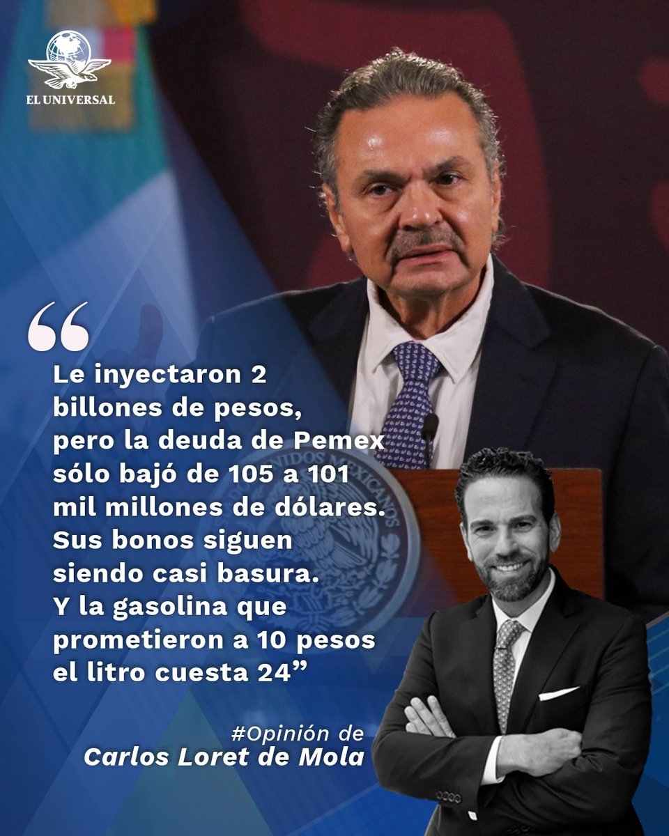 'Pemex también reporta que su producción de petróleo es 200 mil barriles diarios menos que cuando llegó AMLO' ✍️, la #Opinión de @CarlosLoret 👉 eluniversal.com.mx/opinion/carlos…