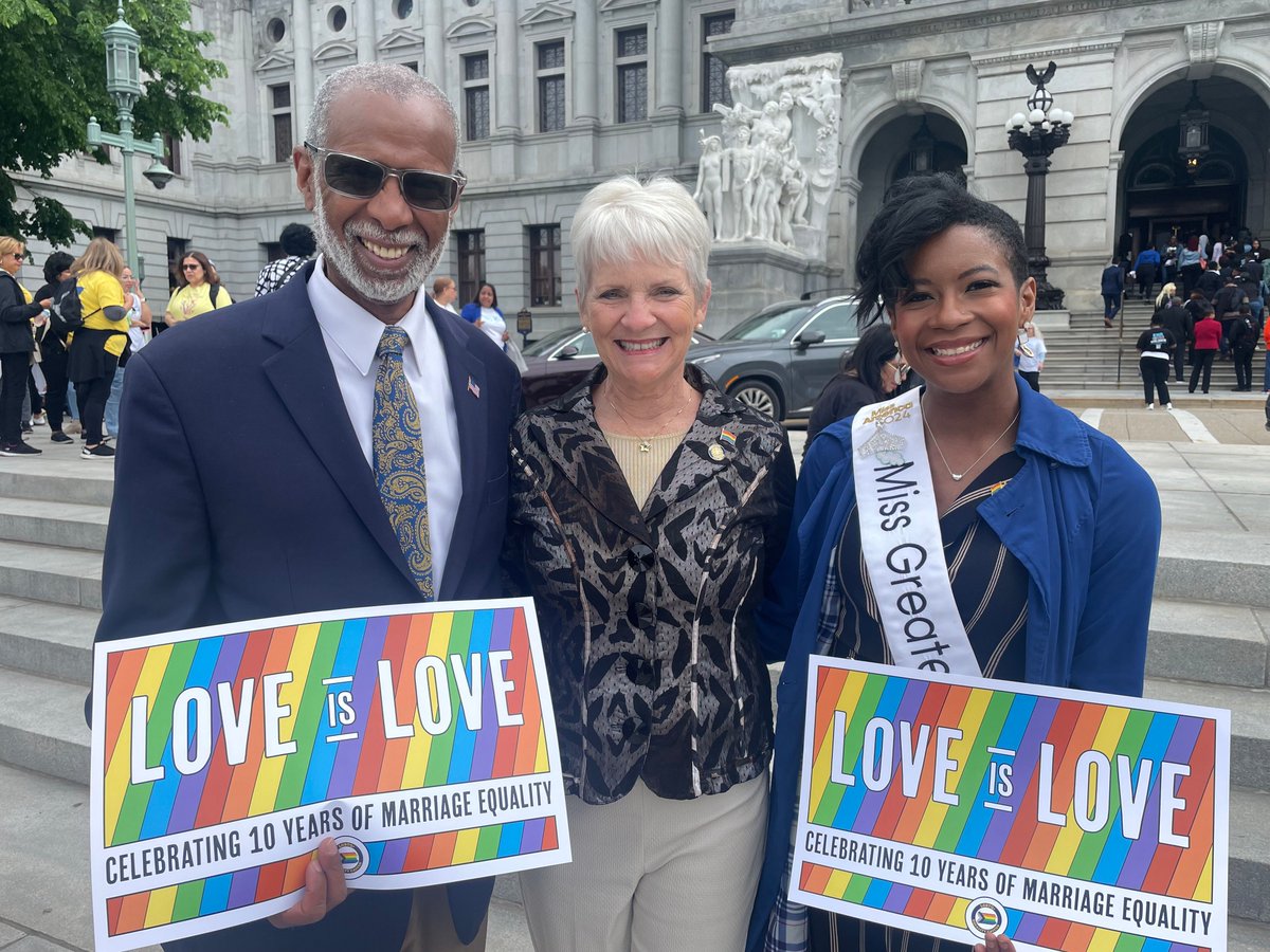 #LoveIsLove! Today, we celebrate ten years of marriage equality in PA. We also commit to codifying marriage equality protections for same-sex couples. 📷 @SenatorComitta & Miss Greater Reading PA, AK Hazel