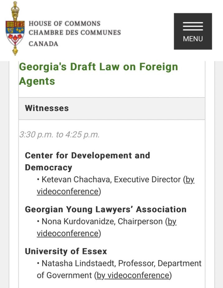 Excited to share that in just a few minutes, I'll be presenting before the #Canadian House of Commons Subcommittee on International Human Rights. Today's focus: #Georgia's Foreign Agents Law. Please find the link below: parlvu.parl.gc.ca/Harmony/en/Pow…