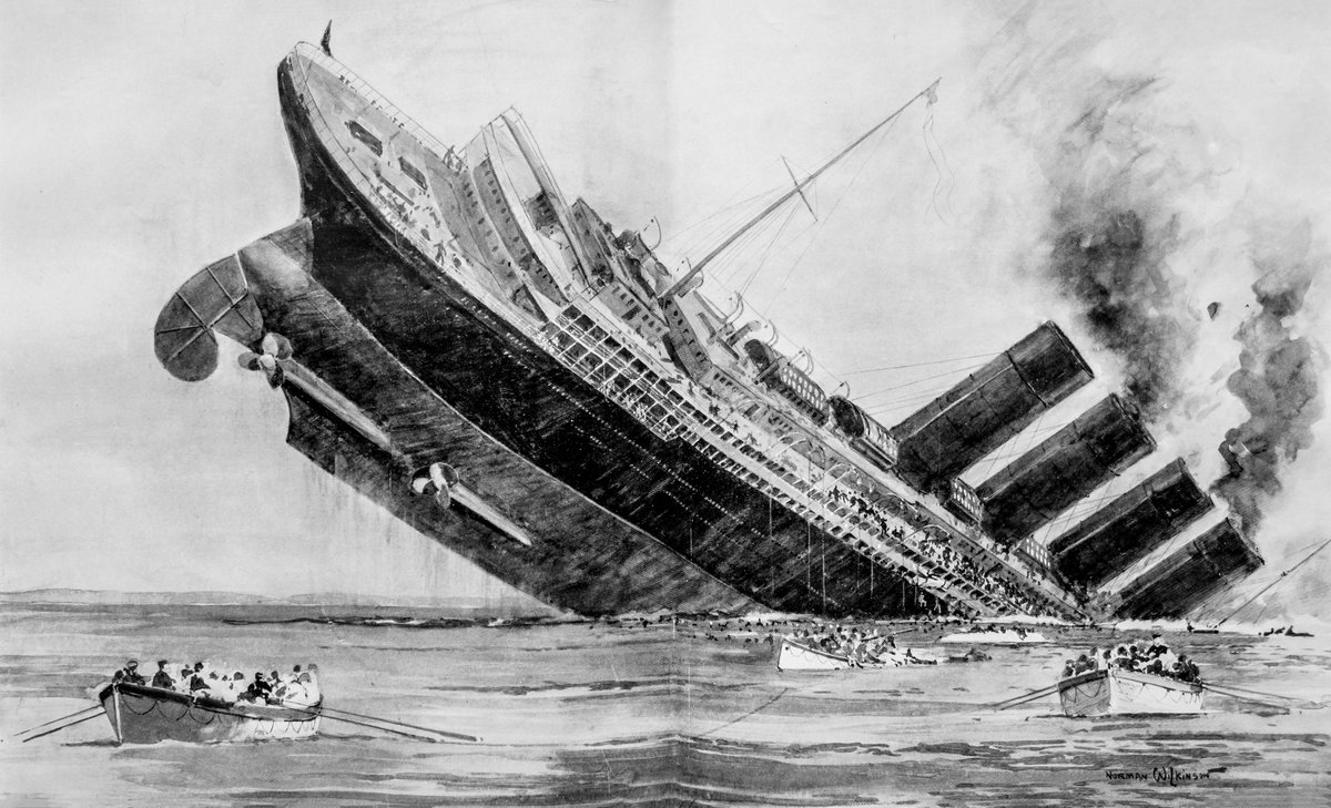 #OTD in 1915, the ocean liner RMS Lusitania was torpedoed by German submarine SM U-20 off the southern coast of Ireland. 1,197 lives were lost. The attack significantly shifted public opinion in the United States against Germany.