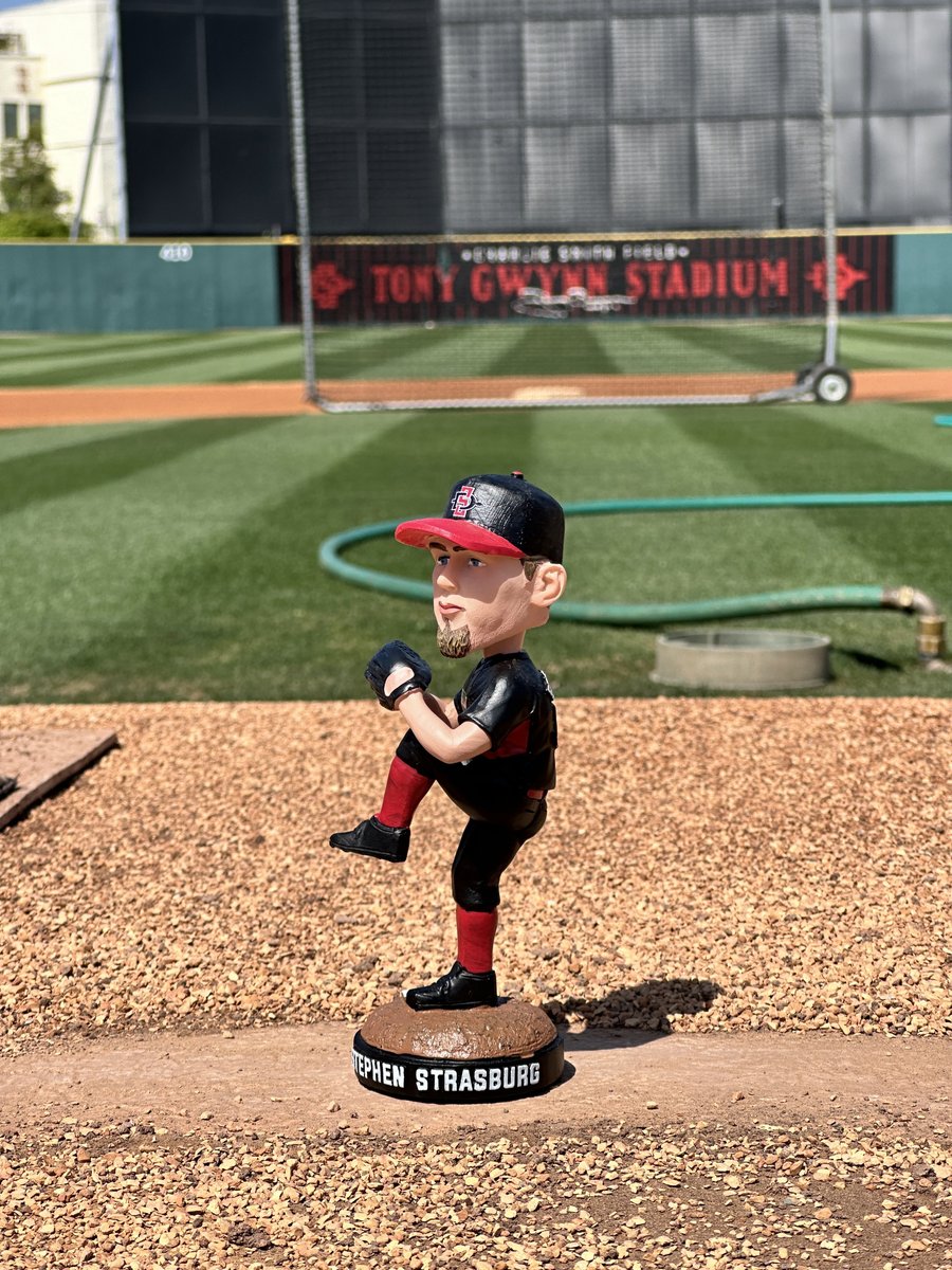 It's the promotion you've all been waiting for! Arrive at Tony Gwynn Stadium early this Friday (5/10) to be one of the first 500 fans to receive a FREE bobblehead of Aztec legend and 2019 World Series MVP Stephen Strasburg! #GoAztecs ⚾️ 🔥 🎟️ Tickets: bit.ly/3ObajkF