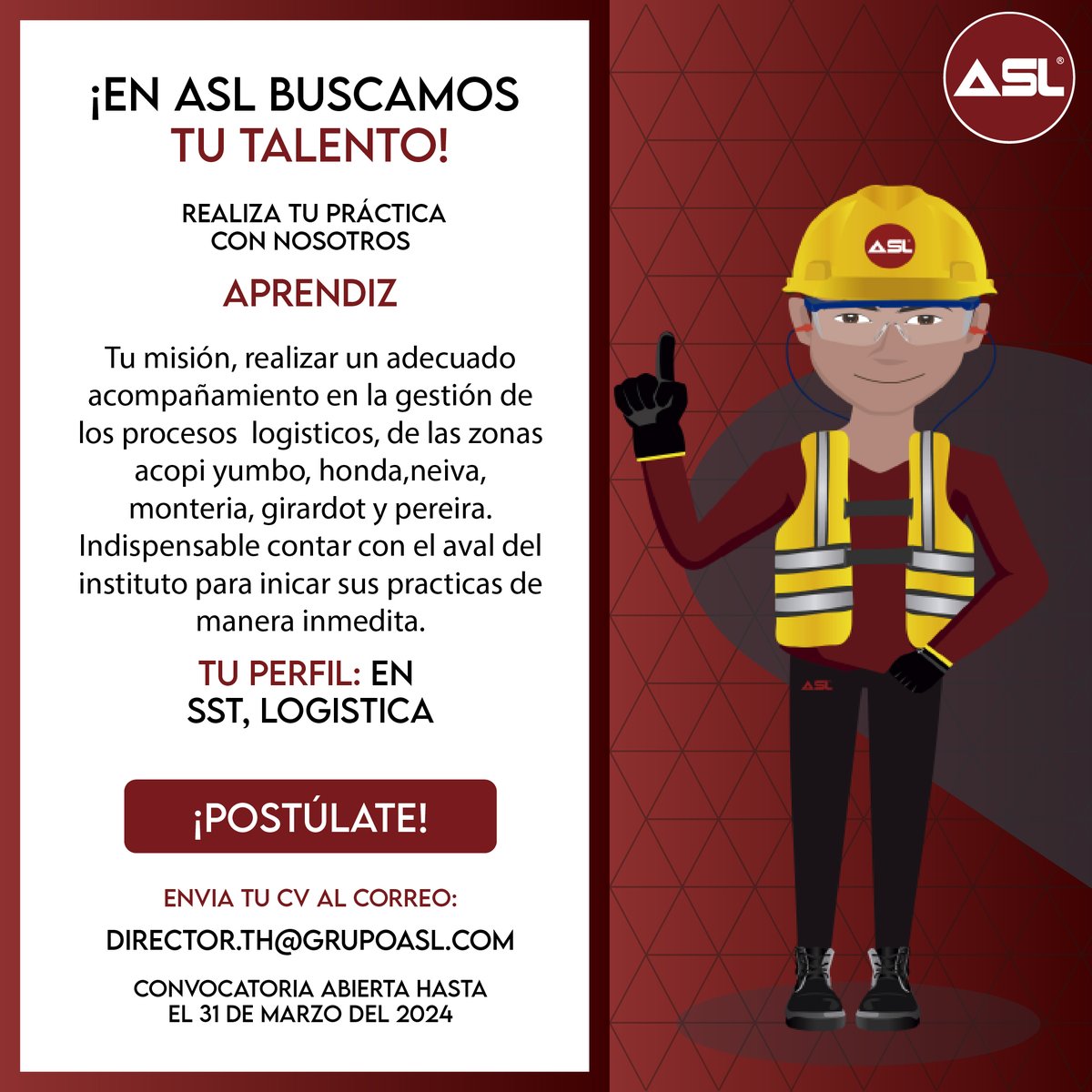 ¡Conoce nuestra vacante! 😉🤩
#ASL #administrador #logistica #almacenamiento
#logistics #procesoslogisticos #procesologisticodhl
#picking #packing #carga #montacargas #supervisor
#equipamiento #trabajo #vacantescolombia