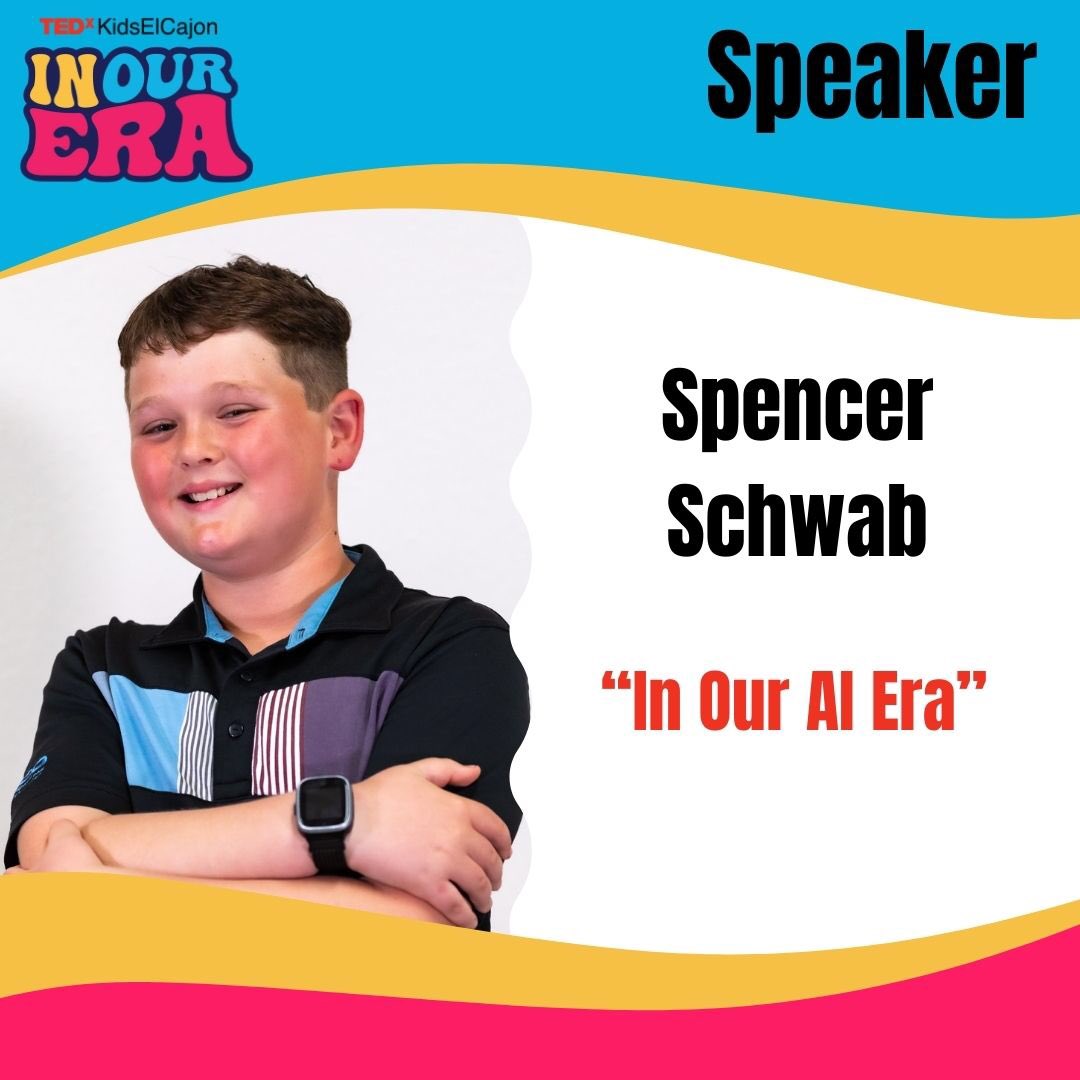 Join us THIS Saturday for Spencer’s talk ‘In Our AI Era’. Session 2: In Our Success Era
@RanchoWallc 
#inourtedxera  #tedx #TEDEd #studentvoice #studenttalks #fyp #foryoupage