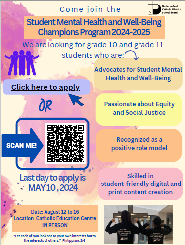 StudentSja's tweet photo. Hey Arc Angels,
Are you interested in a great opportunity to get involved, make some money AND take on a leadership role as a DPCDSB Mental Health Champion, please see the info below from the Board and note that the deadline to apply is Friday, May 10th! https://t.co/8M5oRdhOhC