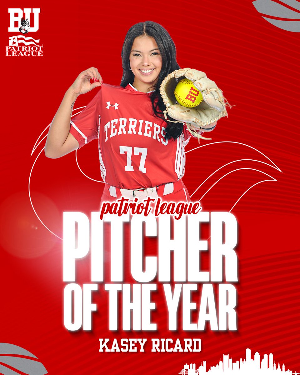 A week after earning @USASoftball Top 26 Collegiate Player of the Year Finalist recognition, @kasey_ricard is the @PatriotLeague Pitcher of the Year‼️

#GoBU #DawgsEat #NCAASoftball 🐾👊🥎