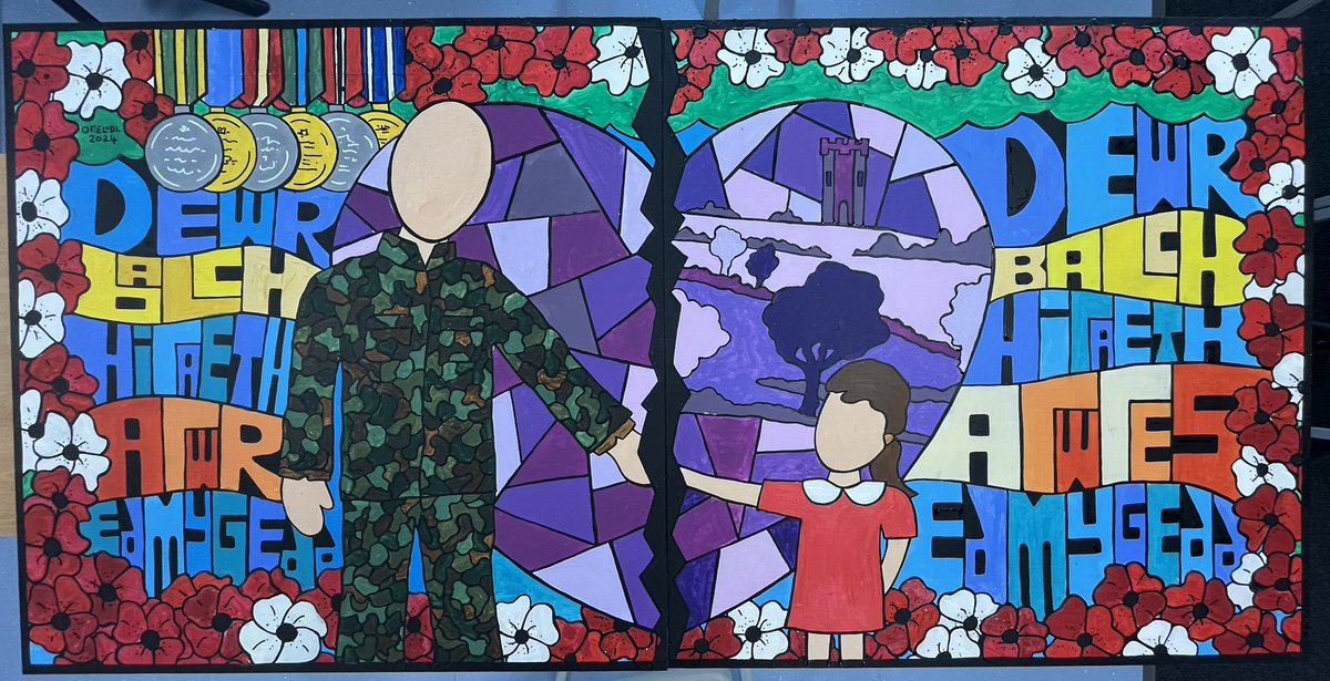 Thank you to the staff and pupils of Year 1 and 9 @YsgolGwynllyw @YGGGwladys @adranhanesygg for the welcome and their hard work painting this new mural. One half of the mural will be displayed in one part of the school and the other in another part, to represent the distance…