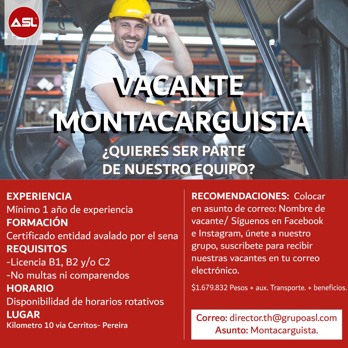 ¡Conoce nuestra vacante! 😉🤩
#ASL #administrador #logistica #almacenamiento
#logistics #procesoslogisticos #procesologisticodhl
#picking #packing #carga #montacargas #supervisor
#equipamiento #trabajo #vacantescolombia