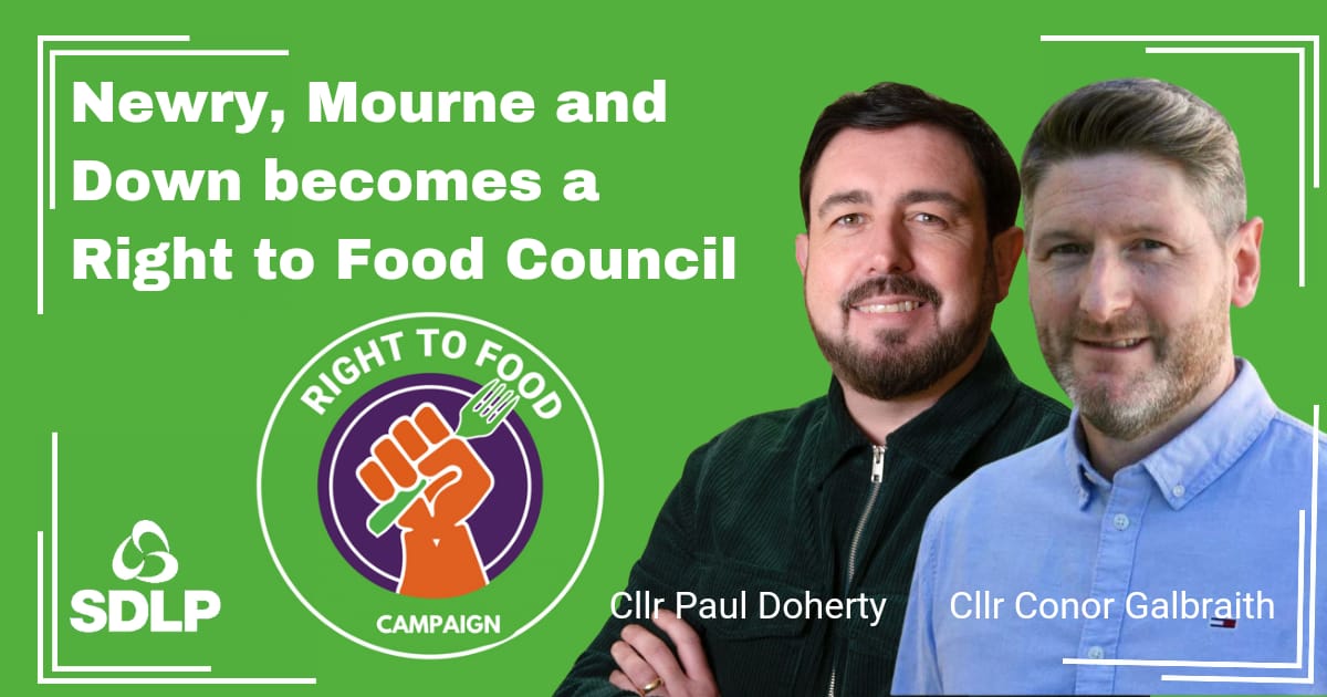 Thank you Cllr Conor Galbraith for making Newry, Mourne and Down a #RightToFood council tonight and bringing further strength to our campaign. They now join Belfast and Derry in continuing to fight to ensure that access to food is a human right for all and to continue to work to…