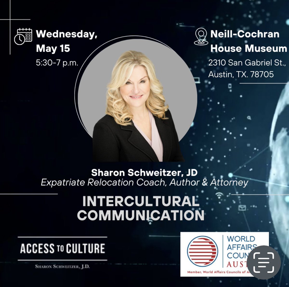 Sharon Schweitzer (@sharonschweitz) on Twitter photo Join me at the <a href="/WACAustin/">WAC Austin</a> next Wednesday, May 15 from 5:30-7 pm for a deep dive into Cross-Cultural Communication - register at World Affairs Council - Austin EventBrite #intercultural #crosscultural #etiquette Join me at the <a href="/WACAustin/">WAC Austin</a> next Wednesday, May 15 from 5:30-7 pm for a deep dive into Cross-Cultural Communication - register at World Affairs Council - Austin EventBrite #intercultural #crosscultural #etiquette