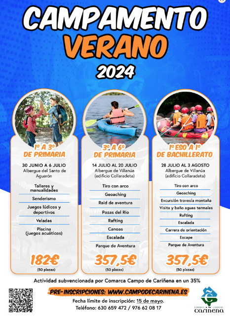 Campamento de verano 2024. Comarca Campo de Cariñena

Pasamos el enlace en el que se podrá consultar la información y poder realizar la pre-inscripción.
campodecarinena.es/deporte/campam…