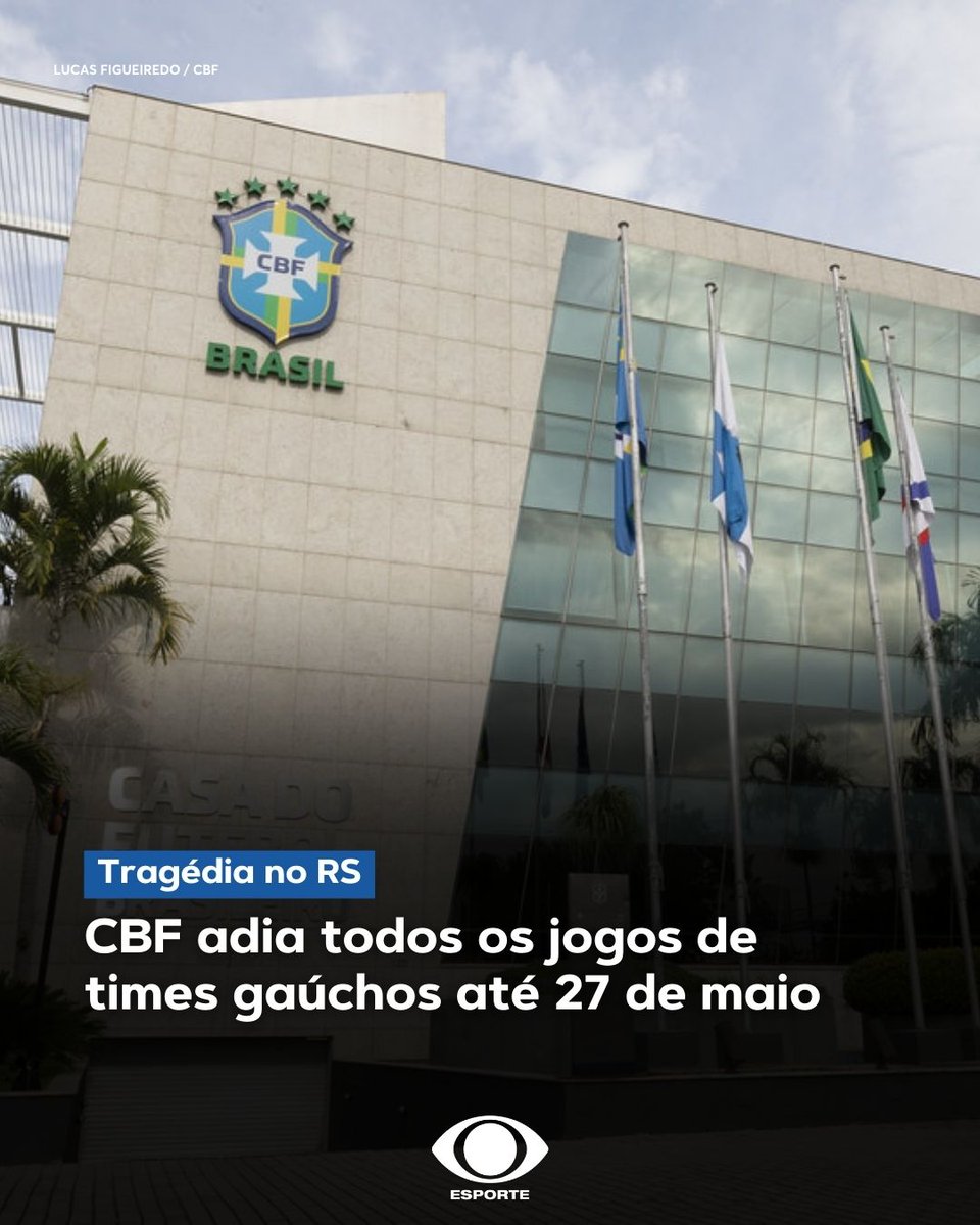 🚨 JOGOS DE TIMES GAÚCHOS ADIADOS! 🚨 A CBF anunciou nesta terça-feira o adiamento de todas as partidas das equipes do Rio Grande do Sul por conta das inundações que o estado sofre até o dia 27 de maio. A decisão vale para as competições de futebol masculino, feminino e de base…