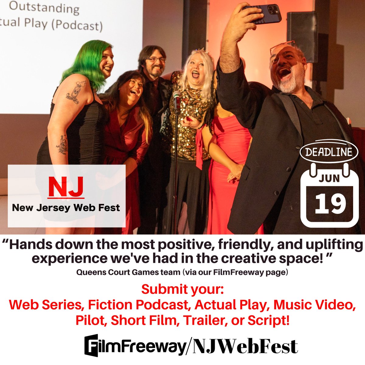 Submit your #WebSeries, #pilot, #FictionPodcast, #ActualPlay, #MusicVideo, #ShortFilm, #trailer, or #script!
⭐️⭐️⭐️⭐️⭐️⭐️
FilmFreeway.com/NJWebFest #FilmFestival #WebFest #NewJersey #FeelTheMagic #NJWebFest