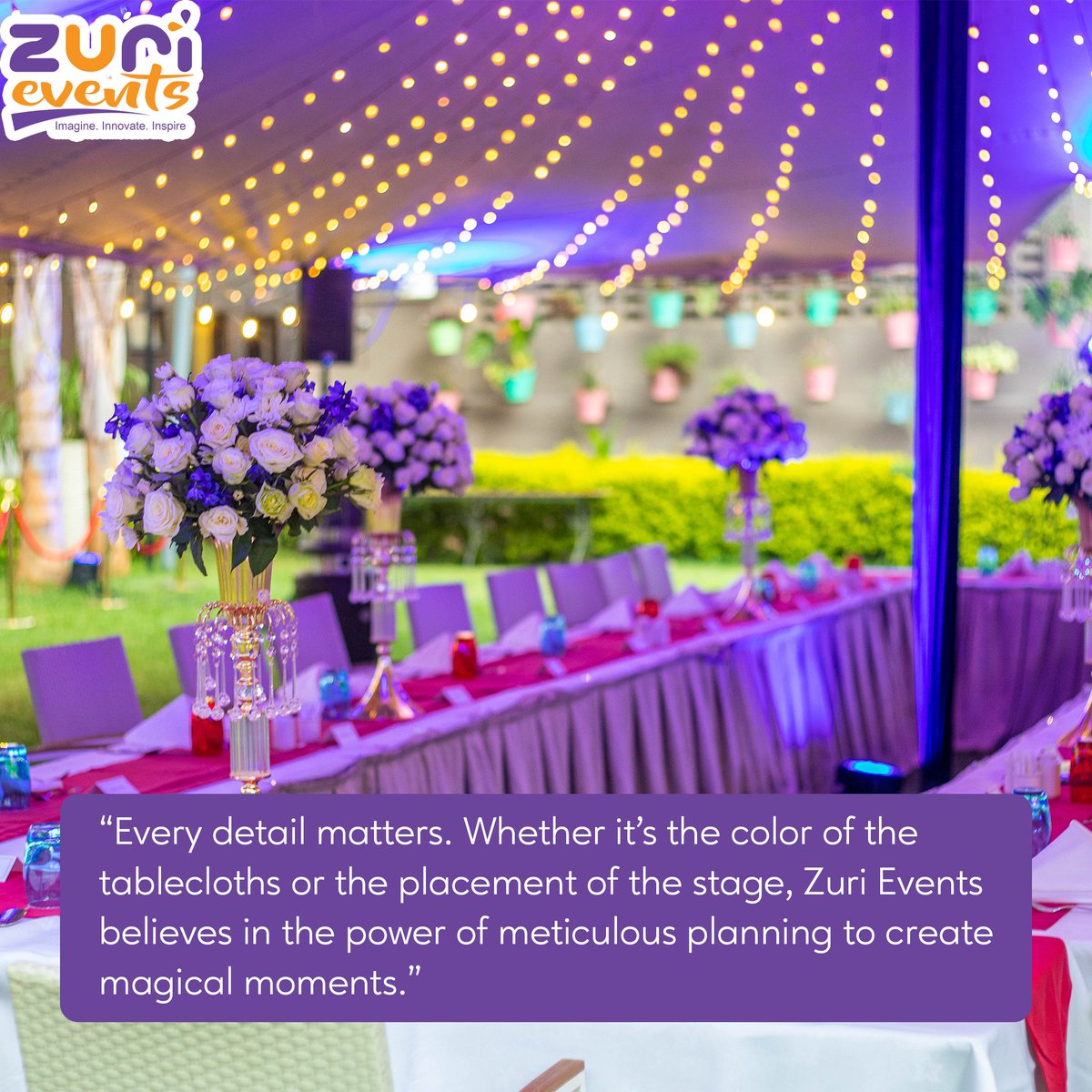 Every detail matters. Whether it's the color of the tablecloths or the placement of the stage, Zuri Events believes in the power of meticulous planning to create magical moments. ✨ #WisdomTuesday #AttentionToDetail'