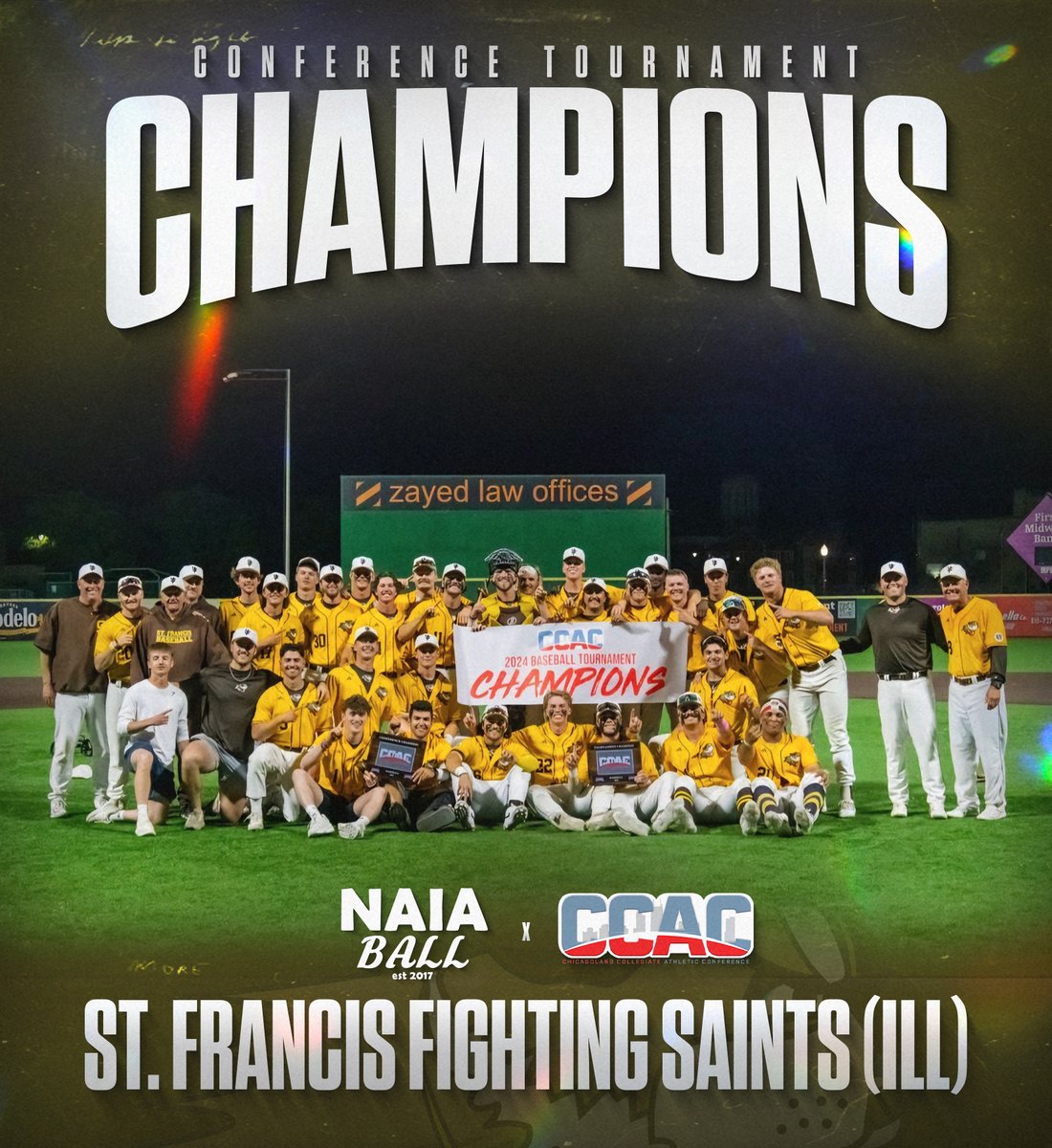 🚨 Congratulations to St. Francis (IL) (29-19) on winning the 2024 CCAC Tournament Championship! USF swept through the tournament going 4-0 defeating Trinity Christian, Saint Xavier, Olivet Nazarene and St. Ambrose to claim the title and punch their ticket to the Opening Round!