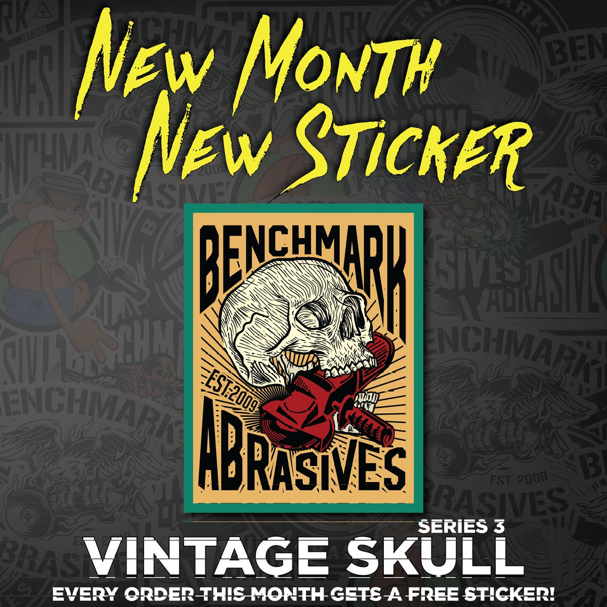 New Month, New Sticker! Every order this month comes with an exclusive Vintage Skull (Series 3) variant.  Continue your collection now and gather them all!
. . .
#benchmarkabrasives #sticker #stickers #stickerdesign #slaps #fyp #fypシ #fypシ゚viral #foryoupage