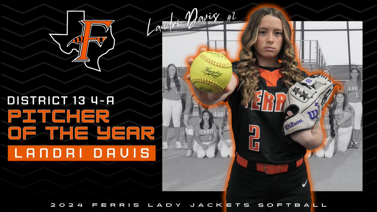 You’re District 13 4-A Pitcher of the Year! 🥎💪🏼 Congratulations to Landri Davis! 🧡🖤 #Fast 

@castillo_ac @JacketNationFHS @ferrisallsports