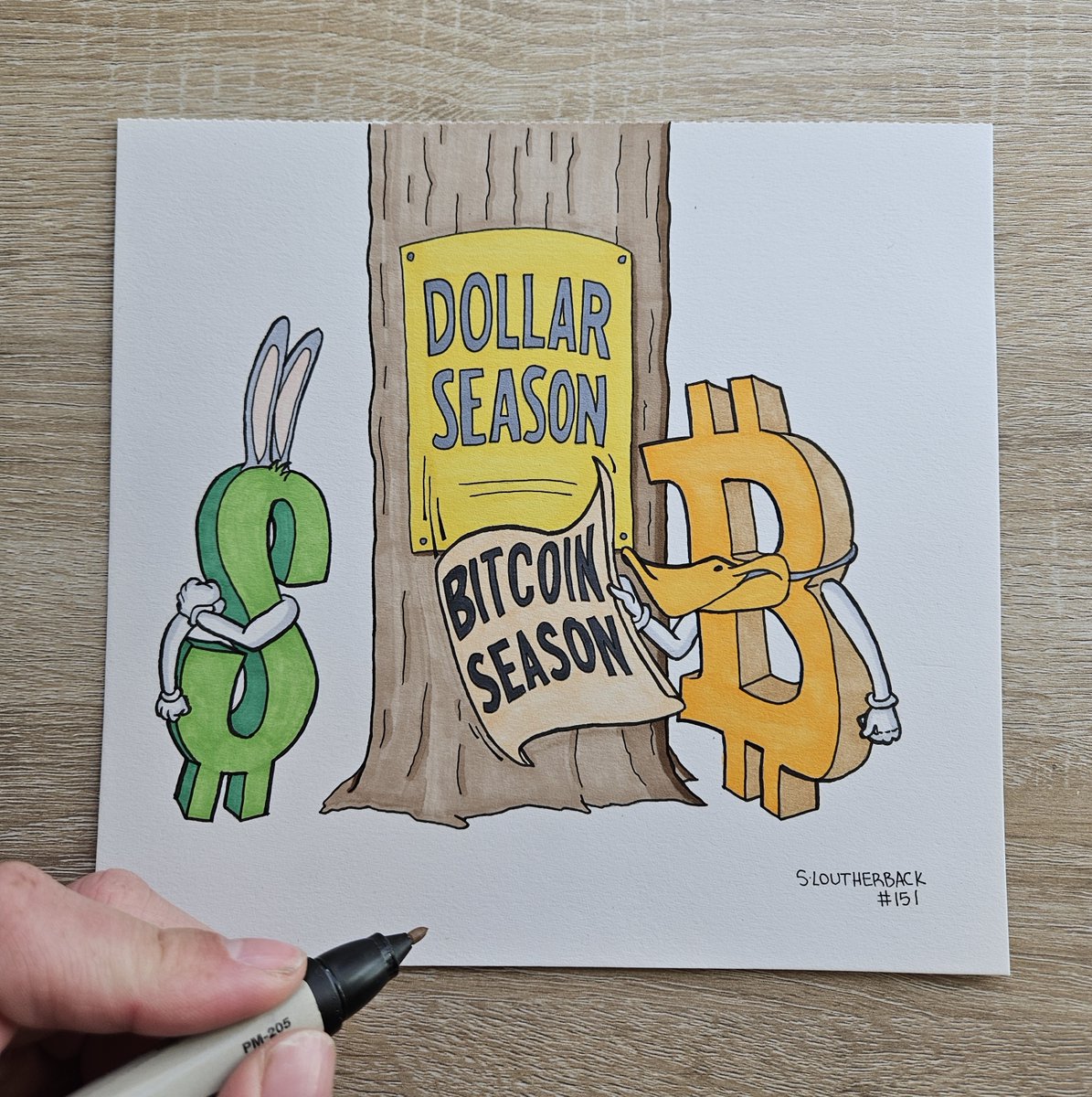 Today's #Bitcoin cartoon: #151 Dollar Season. Will @SantiagoAuFund's Dollar Milkshake Theory play out? Or will we transition to @saifedean's Bitcoin Standard? #bitcoinart