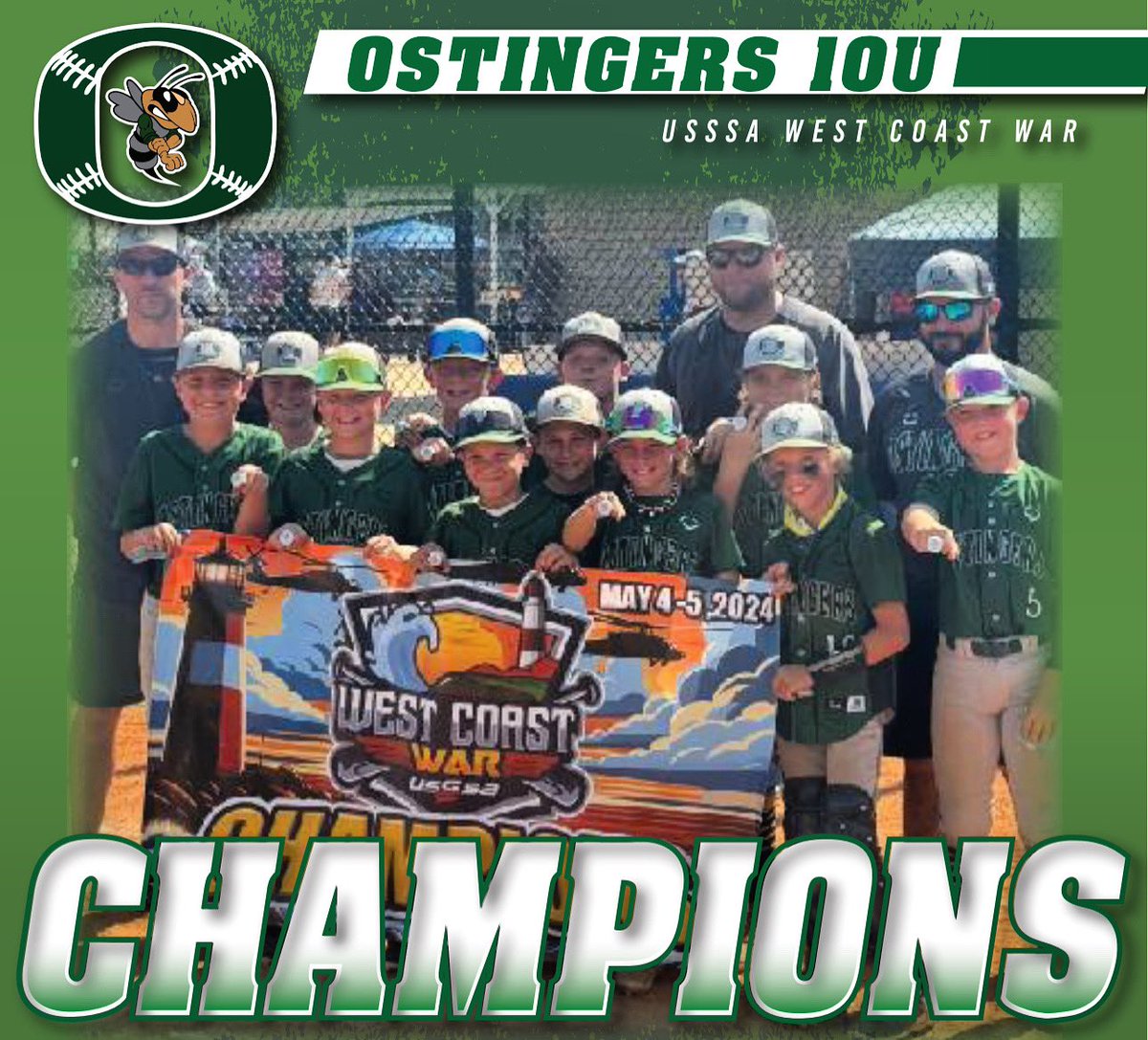 Our 10u 🐝’s showed out again! 🐝 Ostingers 10u 🇺🇸 USSSA 🏆 West Coast War 🏆 10u Gold Bracelet Champions #PoweroftheO