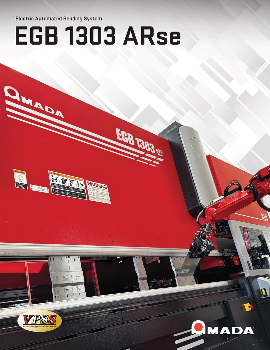 AmadaAmericaInc's tweet image. The EGB 1303 ARse is a #roboticbendingsystem w/ a 6-axis #bendingrobot w/ a traveling axis, automatic gripper changer, &amp;amp; automatic tool changer. This #roboticpressbrake allows the bending process to be performed at fast speeds &amp;amp; enables 24/7 production. t.ly/PGCEs