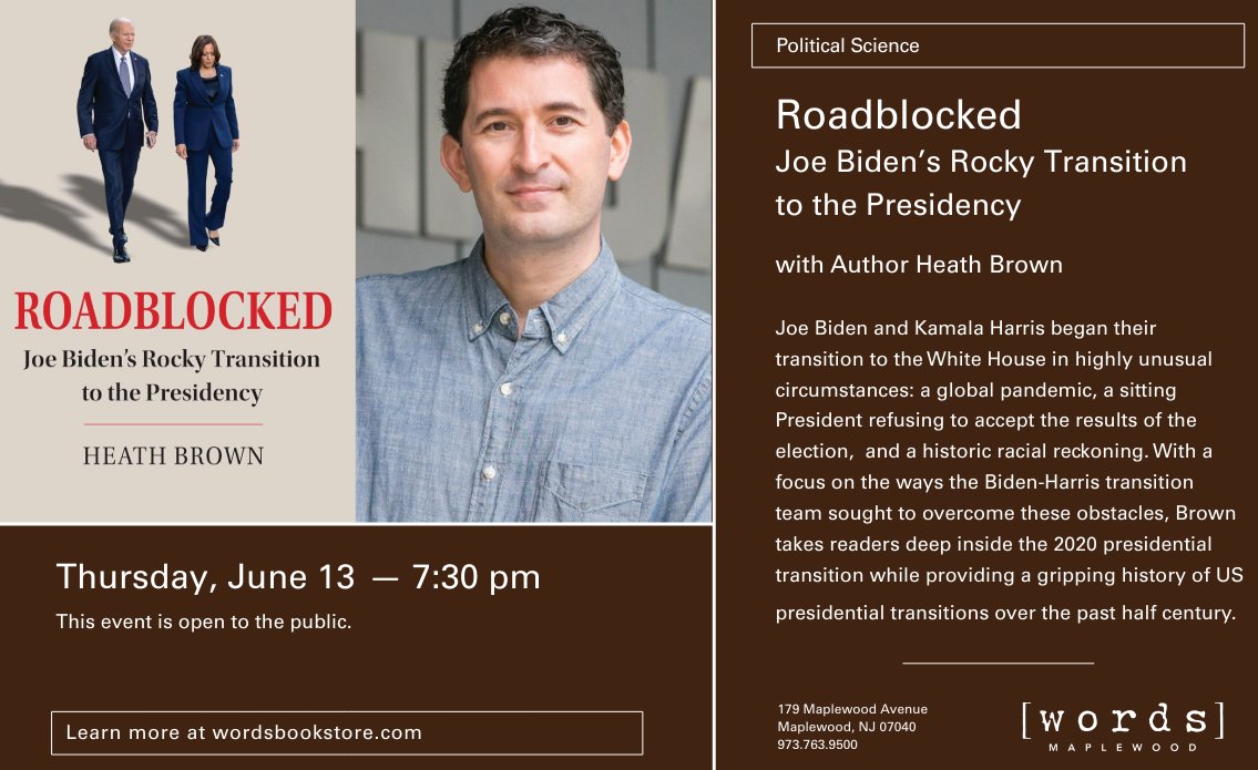 So excited to be visiting @wordsbookstore in Maplewood, NJ to talk about my book Roadblocked @Kansas_Press