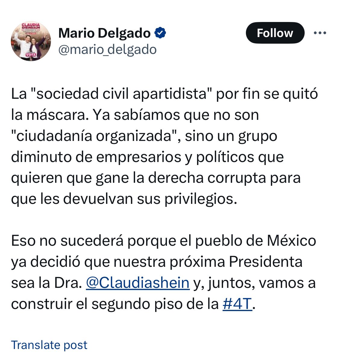 Nos tienes miedo, @mario_delgado porque somos millones de mexicanos que no los queremos robándonos a manos llenas. Su incapacidad, corrupción, impunidad NOS TIENE HASTA LA MADRE. 🤌🏽🇲🇽