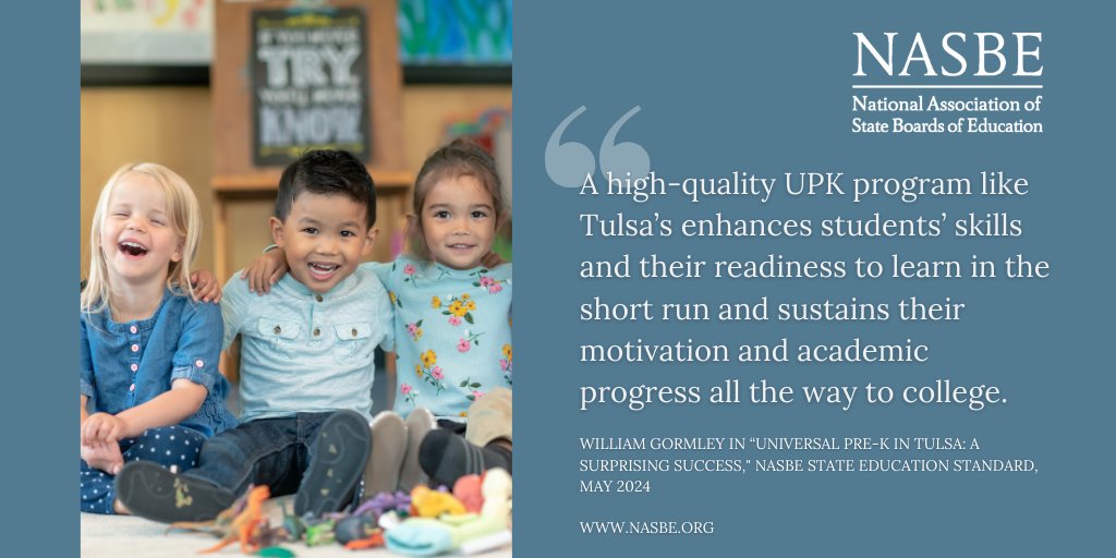 In the first, @McCourtSchool’s William Gormley shares findings from his longitudinal studies of Tulsa’s universal preschool program in #NASBEStandard: The benefits outweigh the costs by nearly 3 to 1, he says. More: nasbe.org/universal-pre-…