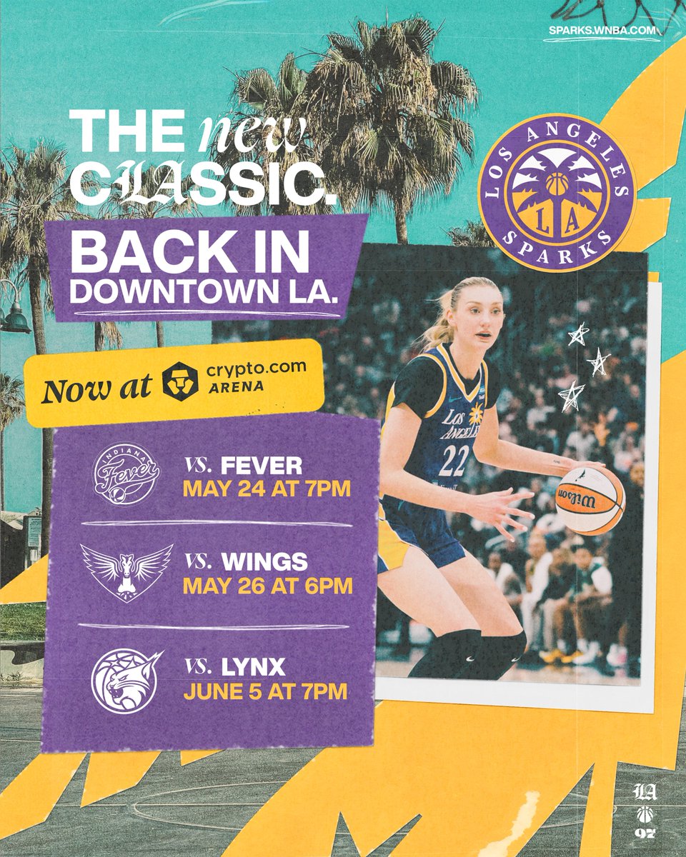 🚨 VENUE CHANGE! 🚨 The Sparks are coming back to @cryptocomarena sooner! Single-game tickets will go on sale to the general public on Thursday, May 9th at 8 AM PT. sparks.wnba.com/tickets/