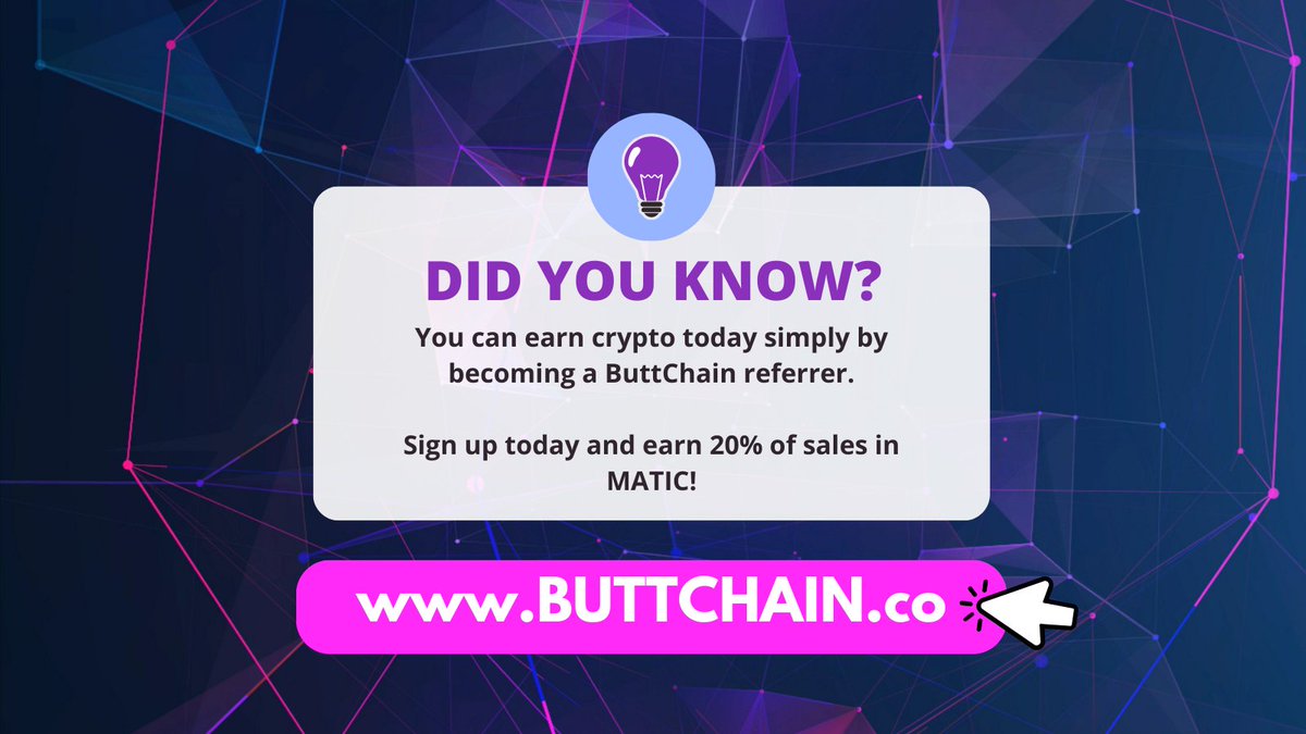 💭Did you know?🤔

You can EARN CRYPTO TODAY simply by becoming a ButtChain referrer!💰

Sign up today and earn a substantial 20% of sales in MATIC!🤑

➡️buttchain.co/?source=twitter⬅️

#ButtChain #earnmoney #EarnCrypto #Share2Earn #referral #Crypto #Memecoin #Altcoin #cryptocurrency…