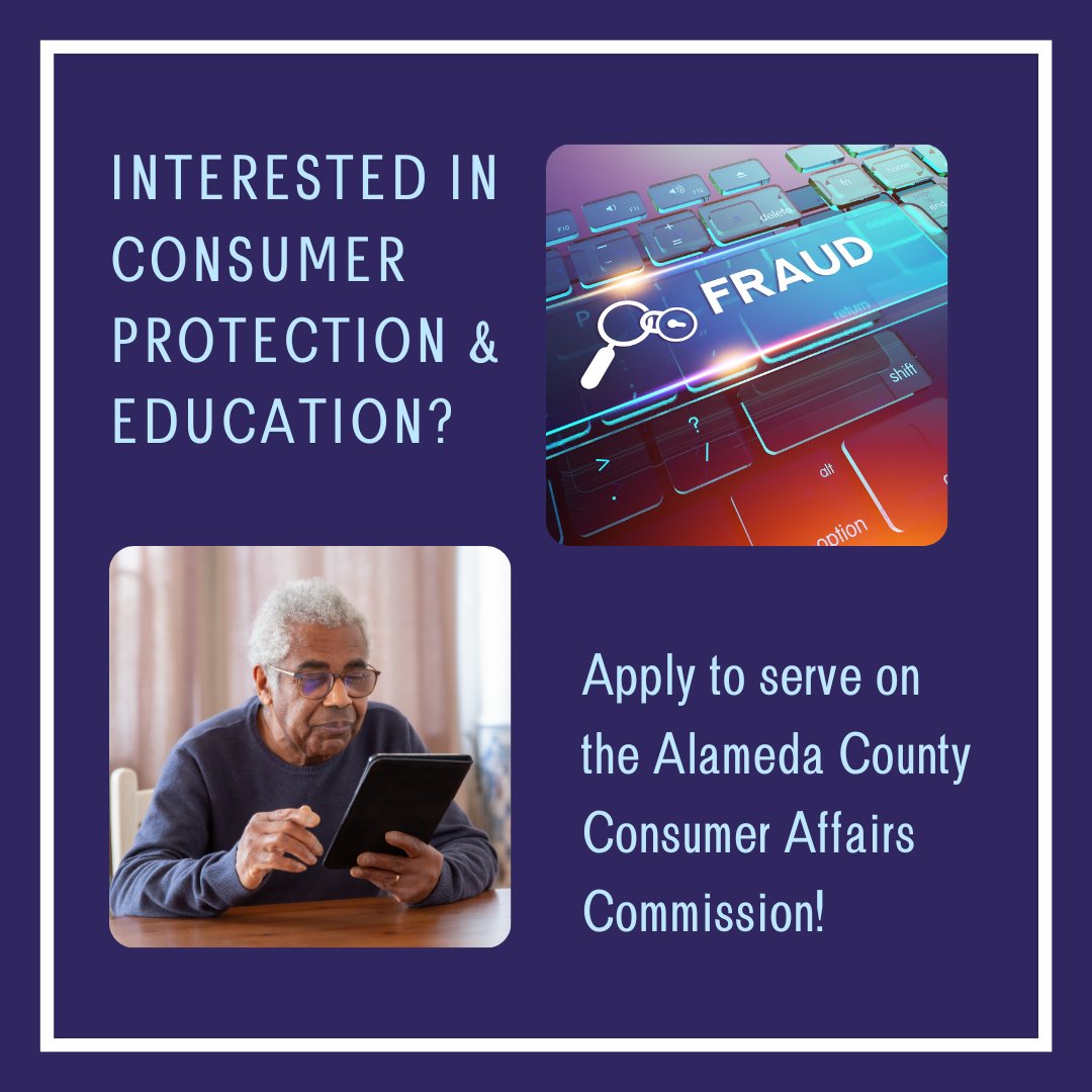 DISTRICT 5 VACANCY ANNOUNCEMENT: If you have an interest in promoting & protecting the best interests of consumers, consider serving on the Alameda County Consumer Affairs Commission. District 5 currently has one vacancy. Learn more and apply: bit.ly/2RKQ5Rq