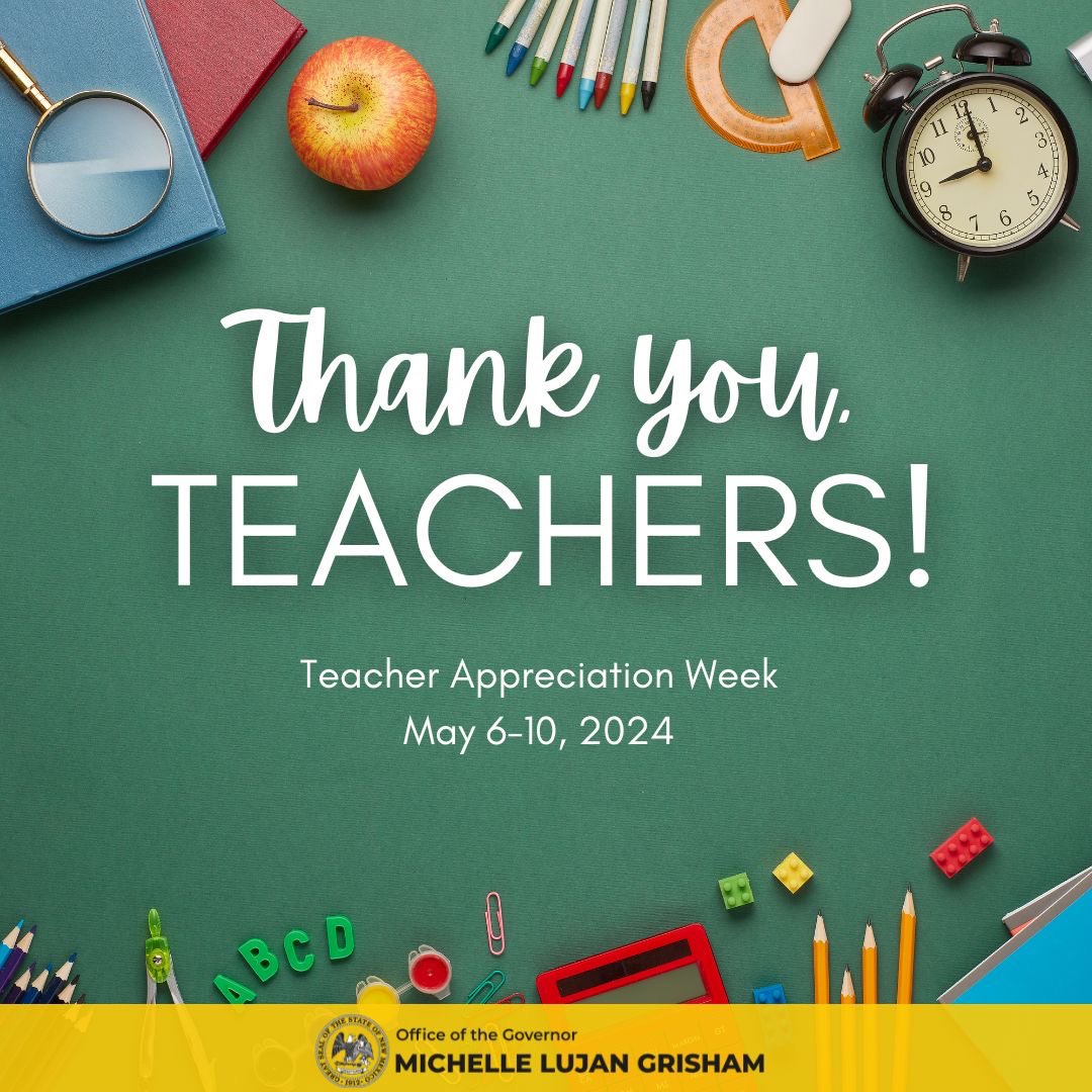 Happy Teacher Appreciation Week, New Mexico! To our incredible educators: your dedication shapes this state’s future and inspires greatness. Thank you for ALL you do! #TeacherAppreciationWeek #NewMexicoTeachersRock 🍎
