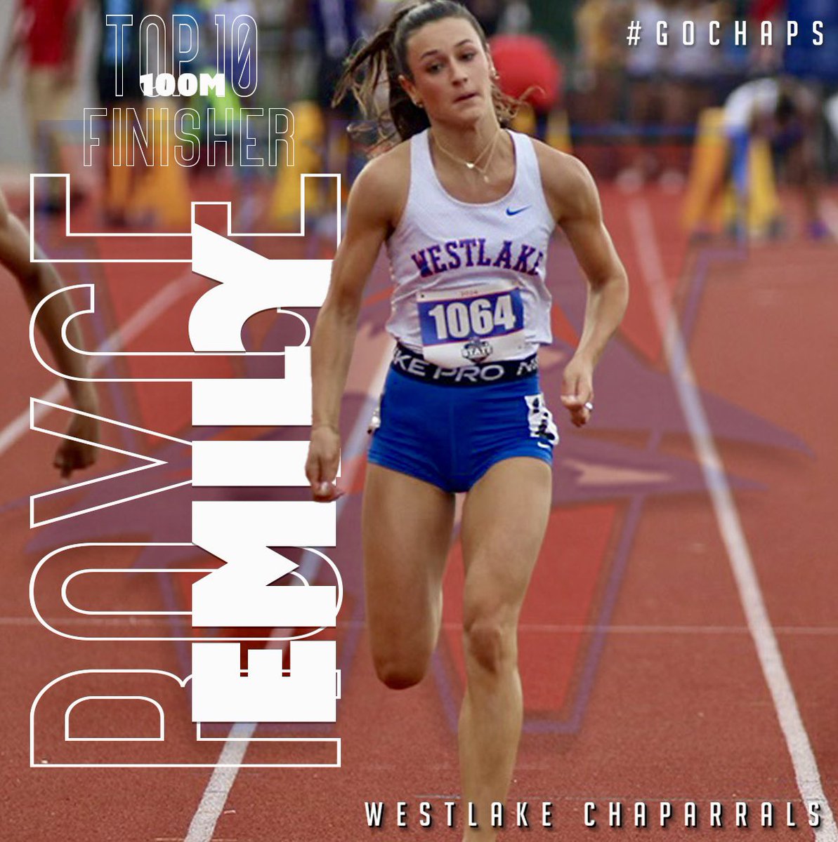 Congratulations to Emily Royce on her top 10 finish at the UIL 6A State Track and Field Meet. Emily’s season concludes with an amazing 9th place finish in 6A. Congratulations, Emily. #GoChaps