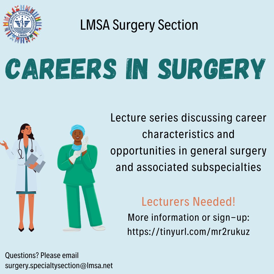 Careers in Surgery lecture series is designed to expose students, residents and early career physicians to careers in general surgery and associated subspecialties. Those interested in discussing their field please sign up using this form or link in bio: tinyurl.com/mr2rukuz