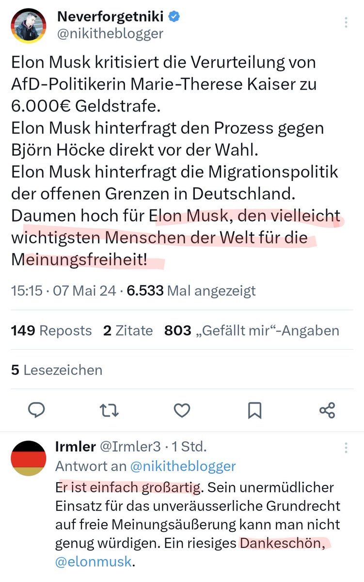 Die Zwei von der Tankstelle beklatschen sich wieder gegenseitig... und Elon #Musk.

#NiklasLotz #NikiSchreibtKacki
#Lotzloeffel #SchickiNiki
#Kaiser #MTK
#Meinungsfreiheit