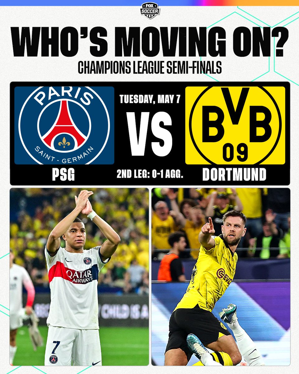 PSG or Dortmund will punch their ticket to the Champions League Final today 🎟️🏆 Who ya got? 🇫🇷🇩🇪