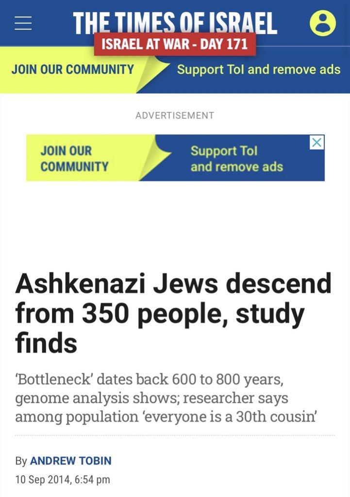 @CoreyHardwood @noble_x_x_ @IanCrossland Ashkenazi consanguinity only traced back 600-800 years ago.

They didn’t even engage in endogamy till recently. 

It is a new ethnic group and Middleages religious converts.
