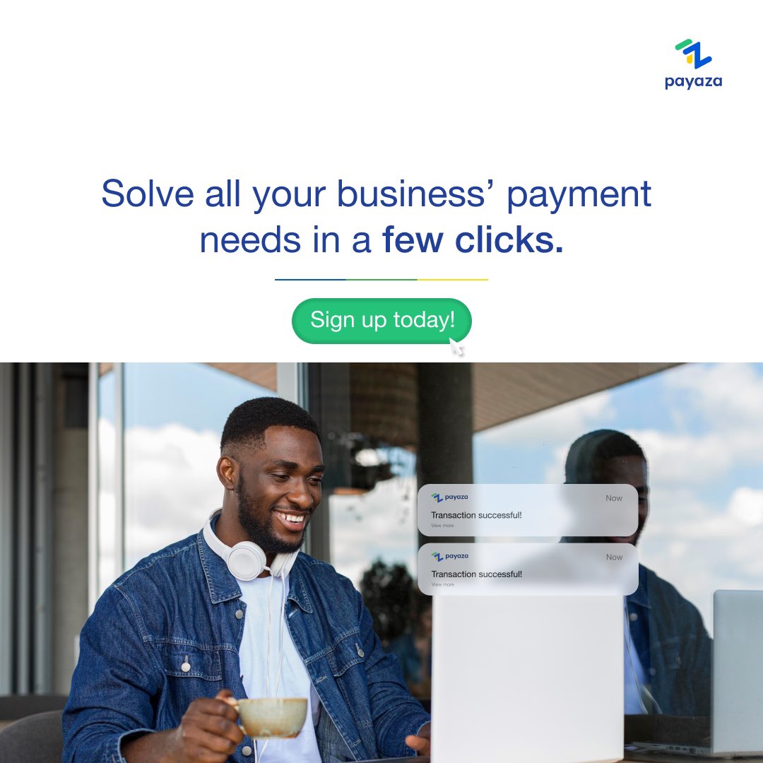Tired of juggling multiple payment platforms for your business? Solve all your payment needs in just a few clicks. 

Sign up today and streamline your business processes!

#Payaza #SeamlessTransactions #BusinessPayments #Simplify #Convenience #SignUpNow