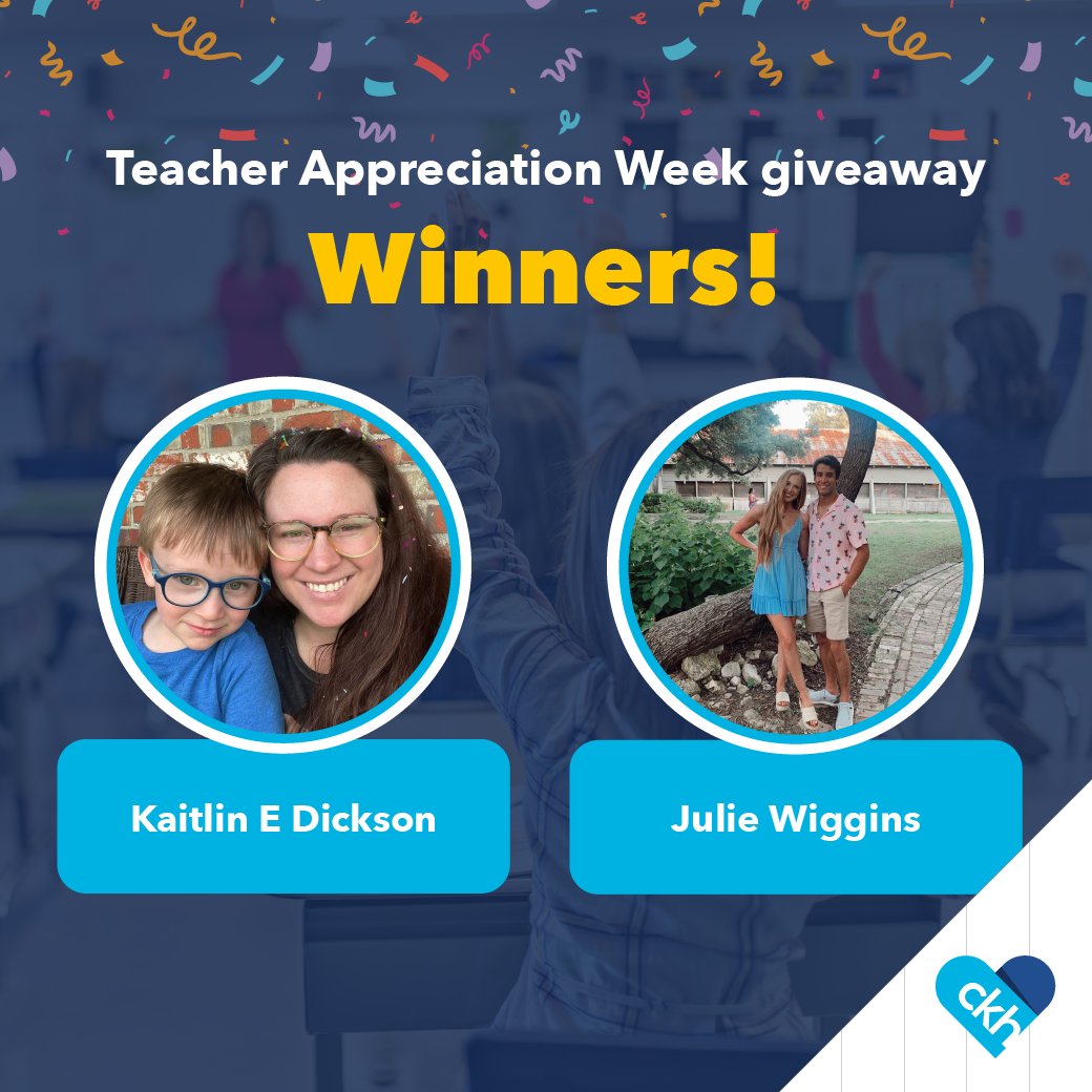 Today’s gift card winners are... Kaitlin E Dickson and Julie Wiggins! Congratulations! If you didn’t win today, that’s okay! There are still three more chances for you and your nominated teacher to win this week as we celebrate teachers!