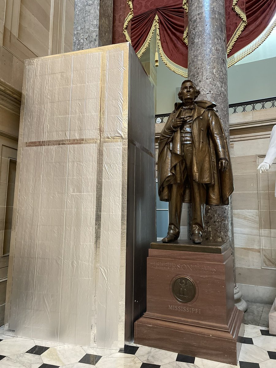 Tomorrow, this box will be removed to unveil a statue of civil rights activist Daisy Bates from Arkansas in the U.S. Capitol’s Statuary Hall.  

She will stand next to Jefferson Davis, president of the Confederate States. 

More on Bates: nps.gov/people/dbates.…