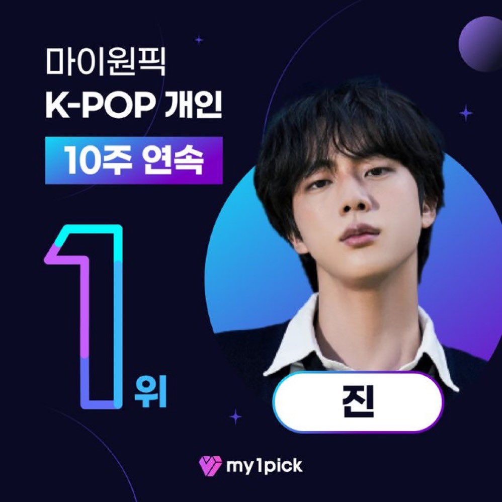 Weekly MY1PICK
The winner of the 1th week of May🏆is 
🥇 K-POP Solo No.1 Star JIN

10 consecutive weeks of winning🎉

Congratulations Jin 

#방탄소년단진 #JIN #BTSJIN #ジン