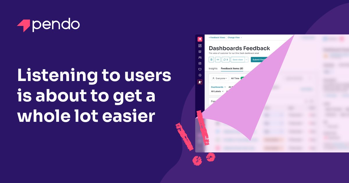 ⏳On May 14, you can kick your old user feedback process to the curb thanks to ✨Pendo Listen✨(coming soon!) Pendo Listen gives you a 360° view into your customer needs. Request your custom demo now ➡️: bit.ly/4aimp2U