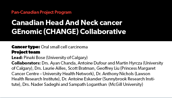 To improve survival and quality of life for patients diagnosed with these cancers, a multi-disciplinary group of head and neck cancer experts from across the country are uniting under a newly formed team—the Canadian Head And Neck cancer GEnomic (CHANGE) Collaborative.