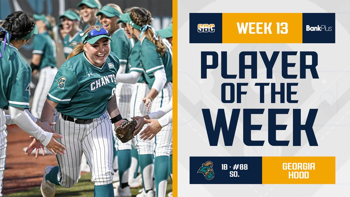 𝗜𝗡 𝗛𝗘𝗥 𝗛𝗢𝗢𝗗. Georgia Hood posted a .636 batting average after going 7-for-11 at the plate to help @CoastalSoftball to its series victory over James Madison. She’s the @BankPlus #SunBeltSB Player of the Week. ☀️🥎 📰 » sunbelt.me/4b5o0u5