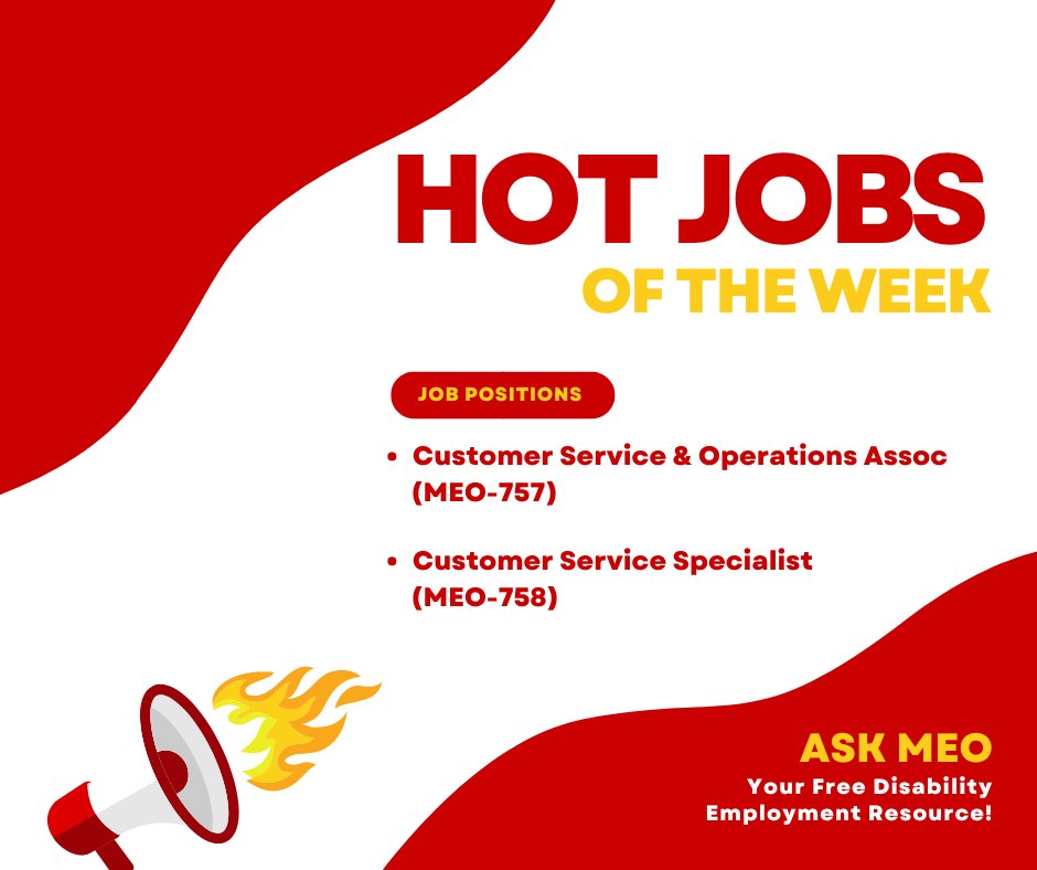 Check out this Week's Hottest At Home Jobs: bit.ly/meo-jobs0507

-Customer Service & Operations Associate (MEO-757)
-Customer Service Specialist (MEO-758)

#DisabilityEmployment #WorkAtHome #RemoteJobs #DisabilityResource #JobSeekers